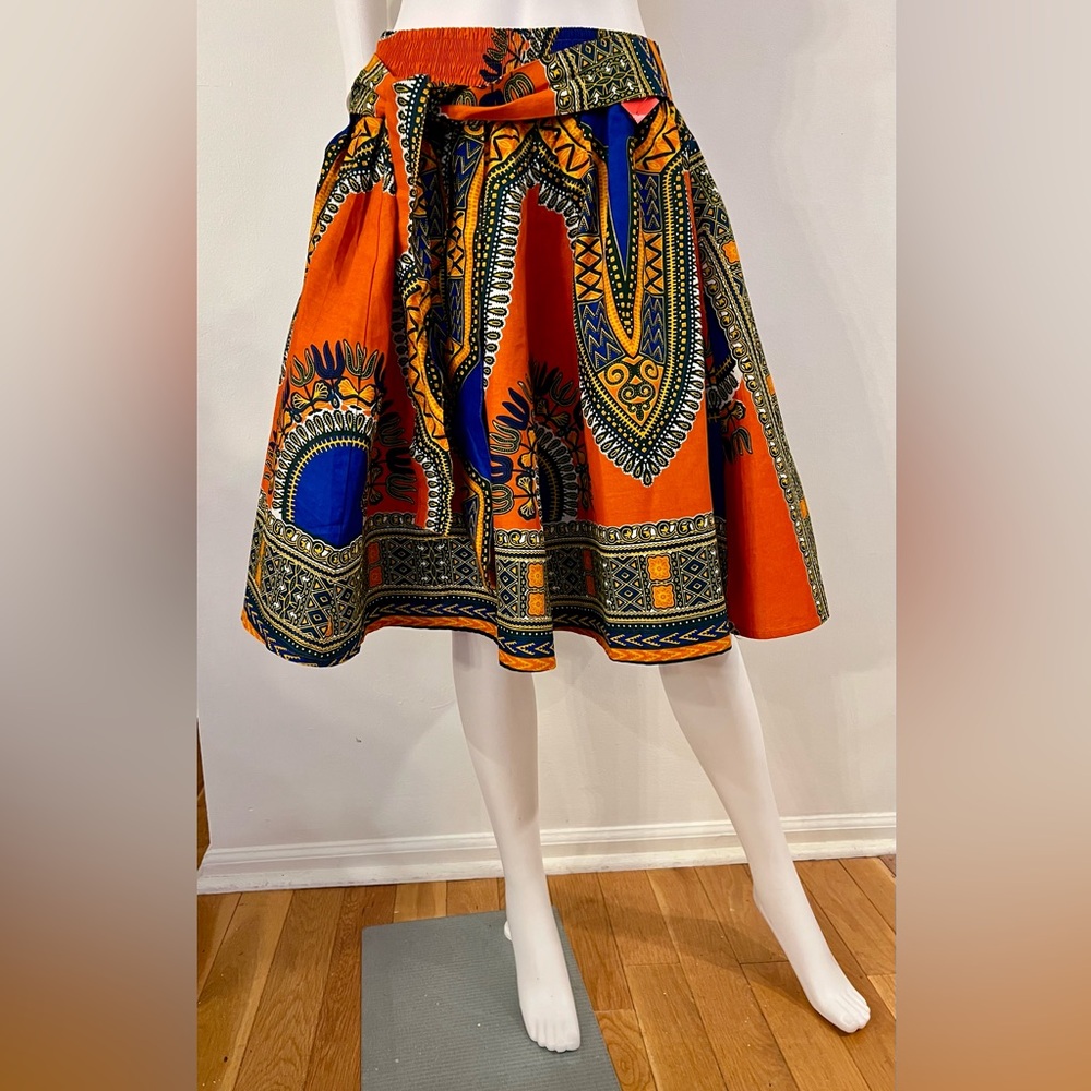 New With Tags African Dashiki Print Knee Length Skirt With Matching Headwrap